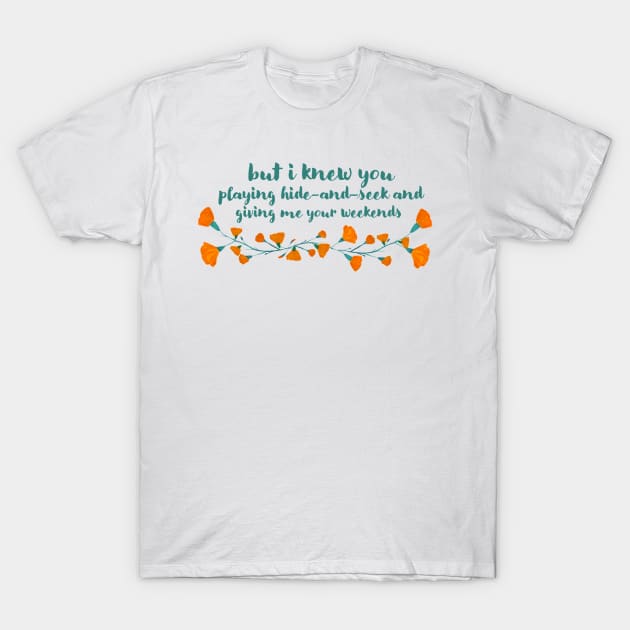 Cardigan Lyrics Green and Orange T-Shirt by CMORRISON12345